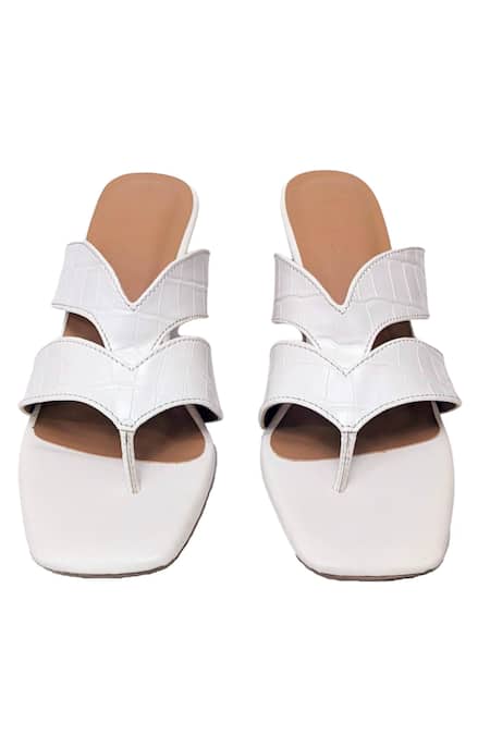 Devano_White Flow Square Toe Heels _at_Aza_Fashions