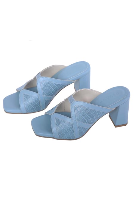 Shop_Devano_Blue Cut Work Double Cross Slipon Heels_Online_at_Aza_Fashions