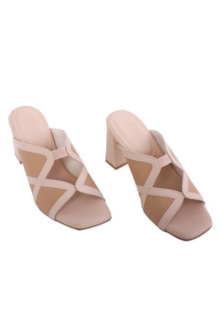 Buy_Devano_Beige Embroidery, Cut Work Double Cross Slipon Heels _Online_at_Aza_Fashions