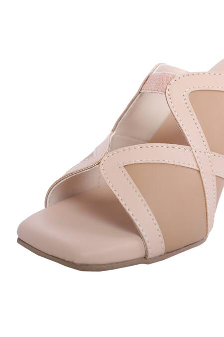 Shop_Devano_Beige Embroidery, Cut Work Double Cross Slipon Heels _Online_at_Aza_Fashions