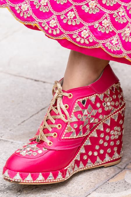 Pink outlet sneaker wedges