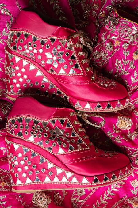 Tiesta Pink Embroidered Sneaker Wedges Online at Aza Fashions Tiesta_Pink Embroidered Sneaker Wedges _Online_at_Aza_Fashions