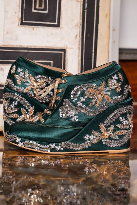KHADIM Adrianna Green D'orsay Wedge Heel Sandal for Girls - 4.5-12 yrs