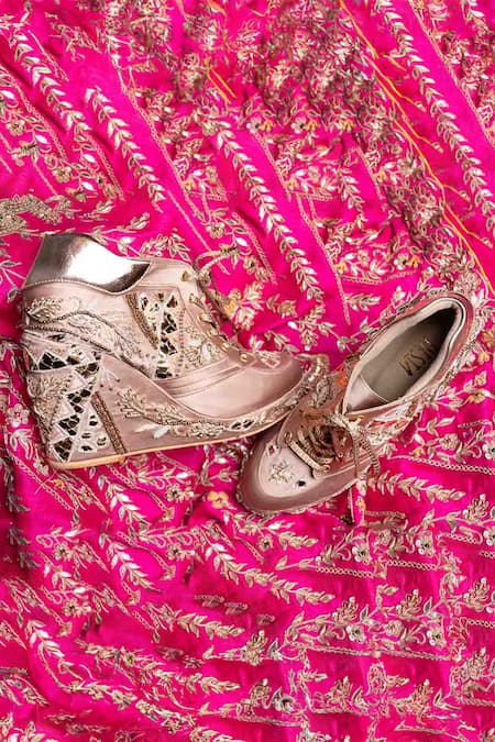 Tiesta Pink Sequins, Beads, Mirrors Geometric Embroidered Sneaker Wedges Online at Aza Fashions Tiesta_Pink Sequins, Beads, Mirrors Geometric Embroidered Sneaker Wedges _Online_at_Aza_Fashions