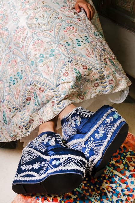 Buy Tiesta Blue Sequins, Beads Embroidered Sneaker Wedges Online at Aza Fashions Buy_Tiesta_Blue Sequins, Beads Embroidered Sneaker Wedges _Online_at_Aza_Fashions