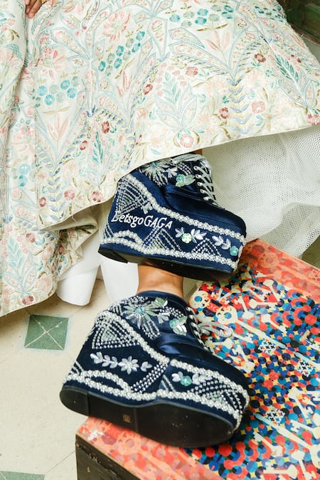 Shop Tiesta Blue Sequins, Beads Embroidered Sneaker Wedges Online at Aza Fashions Shop_Tiesta_Blue Sequins, Beads Embroidered Sneaker Wedges _Online_at_Aza_Fashions
