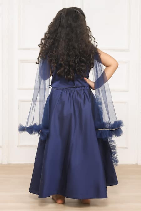 Shop Pinkcow designs pvt ltd Blue Velvet, Taffeta, Linen Lace Embellished Lehenga Blouse Set at Aza Fashions Shop_Pinkcow designs pvt ltd_Blue Velvet, Taffeta, Linen Lace Embellished Lehenga Blouse Set _at_Aza_Fashions