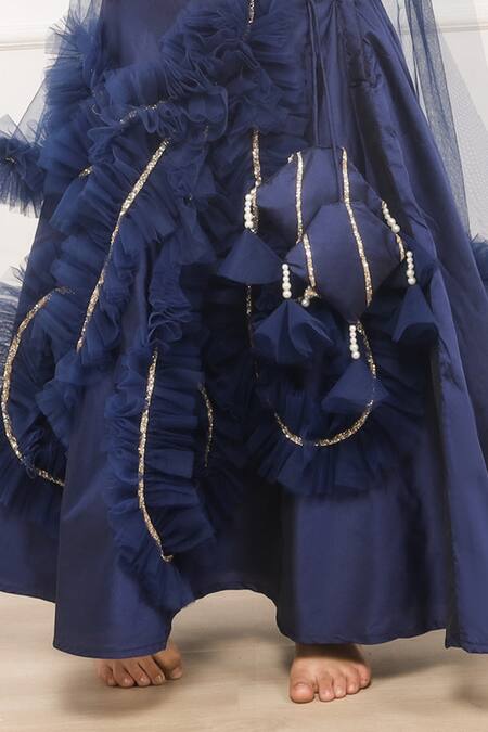 Pinkcow designs pvt ltd Blue Velvet, Taffeta, Linen Lace Embellished Lehenga Blouse Set Online at Aza Fashions Pinkcow designs pvt ltd_Blue Velvet, Taffeta, Linen Lace Embellished Lehenga Blouse Set _Online_at_Aza_Fashions