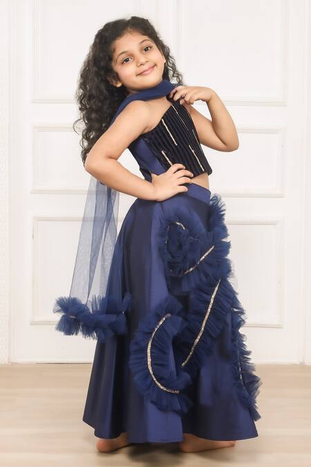 Shop Pinkcow designs pvt ltd Blue Velvet, Taffeta, Linen Lace Embellished Lehenga Blouse Set Online at Aza Fashions Shop_Pinkcow designs pvt ltd_Blue Velvet, Taffeta, Linen Lace Embellished Lehenga Blouse Set _Online_at_Aza_Fashions