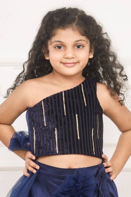 Pinkcow designs pvt ltd Blue Velvet, Taffeta, Linen Lace Embellished Lehenga Blouse Set at Aza Fashions Pinkcow designs pvt ltd_Blue Velvet, Taffeta, Linen Lace Embellished Lehenga Blouse Set _at_Aza_Fashions