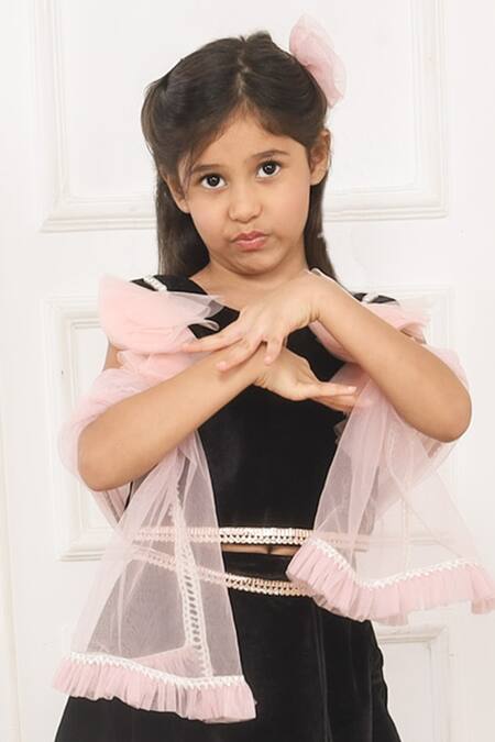 Pinkcow designs pvt ltd Black Velvet, Cotton, Net Pearls, Tassels Embellished Lehenga Blouse Set Online at Aza Fashions Pinkcow designs pvt ltd_Black Velvet, Cotton, Net Pearls, Tassels Embellished Lehenga Blouse Set _Online_at_Aza_Fashions