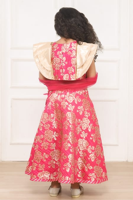 Shop Pinkcow designs pvt ltd Pink Brocade, Crepe, Lace, Net Sequins, Lullaby Lane Floral Lehenga Blouse Set at Aza Fashions Shop_Pinkcow designs pvt ltd_Pink Brocade, Crepe, Lace, Net Sequins, Lullaby Lane Floral Lehenga Blouse Set _at_Aza_Fashions