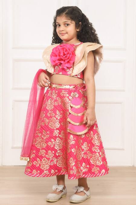 Pinkcow designs pvt ltd Pink Brocade, Crepe, Lace, Net Sequins, Lullaby Lane Floral Lehenga Blouse Set at Aza Fashions Pinkcow designs pvt ltd_Pink Brocade, Crepe, Lace, Net Sequins, Lullaby Lane Floral Lehenga Blouse Set _at_Aza_Fashions