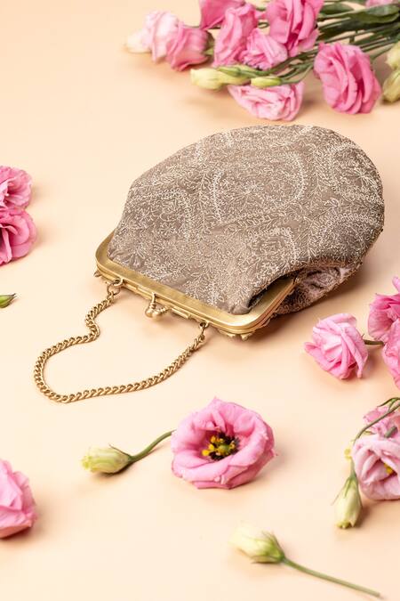 The Leather Garden_Gold Zari Bikaner Embroidered Potli Bag _Online_at_Aza_Fashions