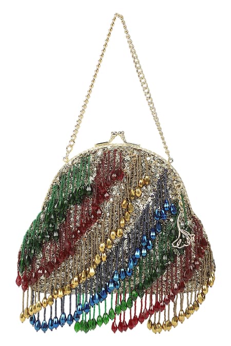 The Leather Garden Multi Color Metallic Thread, Tassels Jodhpur Embroidered Potli Bag Online at Aza Fashions The Leather Garden_Multi Color Metallic Thread, Tassels Jodhpur Embroidered Potli Bag _Online_at_Aza_Fashions