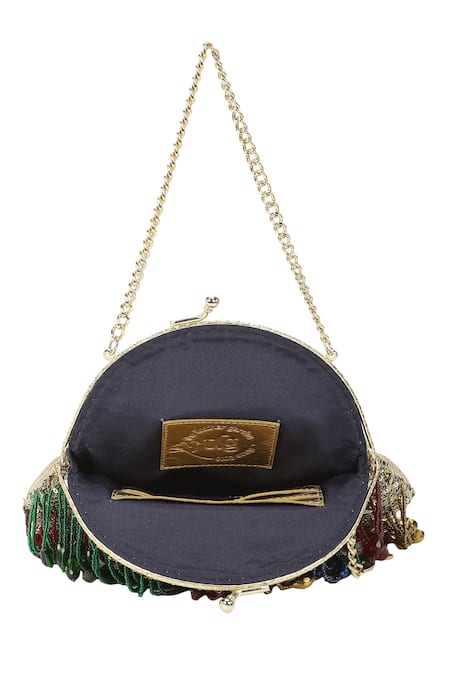 Shop The Leather Garden Multi Color Metallic Thread, Tassels Jodhpur Embroidered Potli Bag Online at Aza Fashions Shop_The Leather Garden_Multi Color Metallic Thread, Tassels Jodhpur Embroidered Potli Bag _Online_at_Aza_Fashions