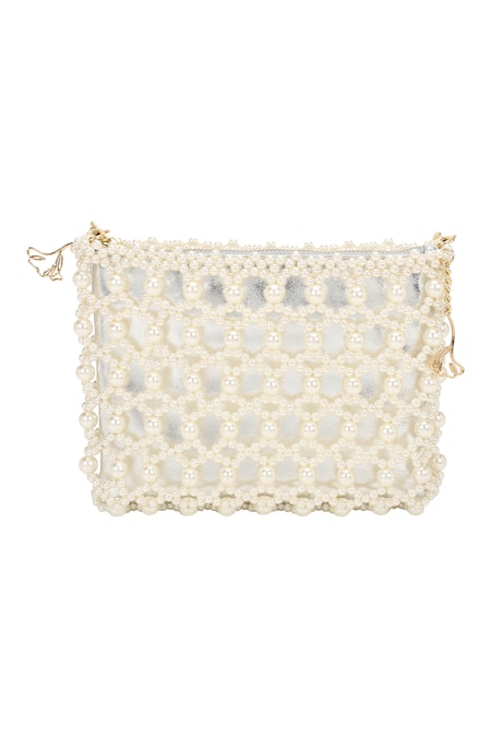 Shop The Leather Garden Ivory Beads Jaisalmer Crossbody Bag With Pouch - 3 Pcs at Aza Fashions Shop_The Leather Garden_Ivory Beads Jaisalmer Crossbody Bag With Pouch - 3 Pcs _at_Aza_Fashions