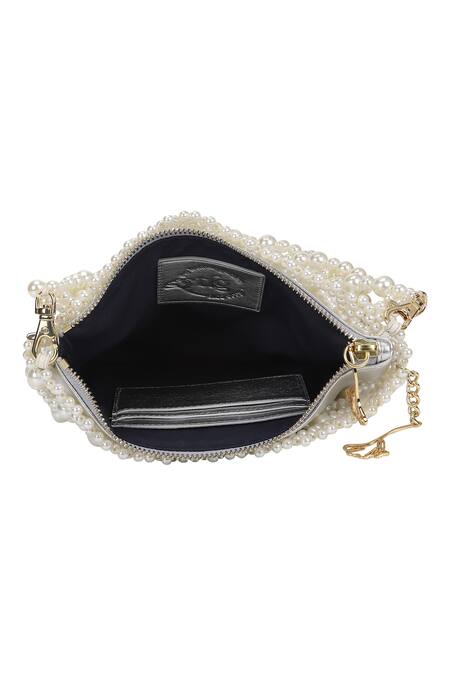 Shop The Leather Garden Ivory Beads Jaisalmer Pearl Embroidered Crossbody Bag With Pouch - 4 Pcs Online at Aza Fashions Shop_The Leather Garden_Ivory Beads Jaisalmer Pearl Embroidered Crossbody Bag With Pouch - 4 Pcs _Online_at_Aza_Fashions