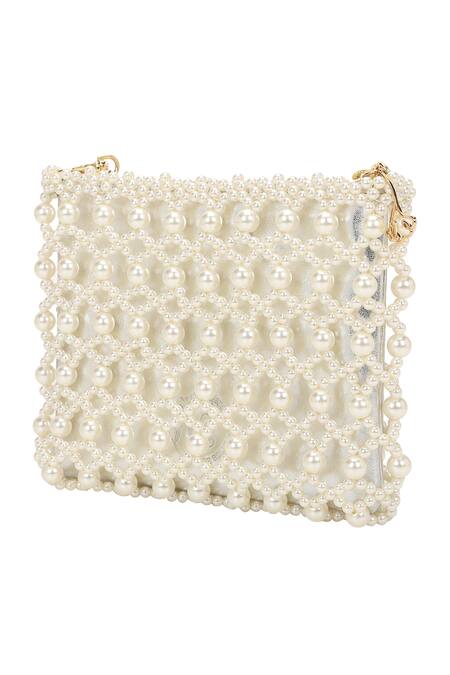 Shop The Leather Garden Ivory Beads Jaisalmer Pearl Embroidered Crossbody Bag With Pouch - 4 Pcs Shop_The Leather Garden_Ivory Beads Jaisalmer Pearl Embroidered Crossbody Bag With Pouch - 4 Pcs