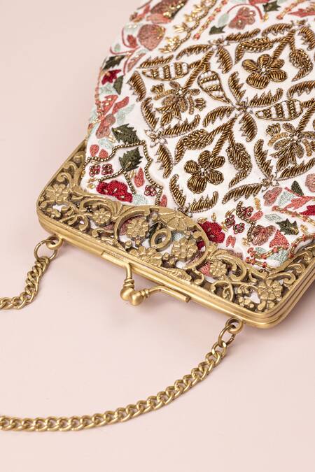 The Leather Garden_Multi Color Dabka Kota Embroidered Potli Bag _Online_at_Aza_Fashions