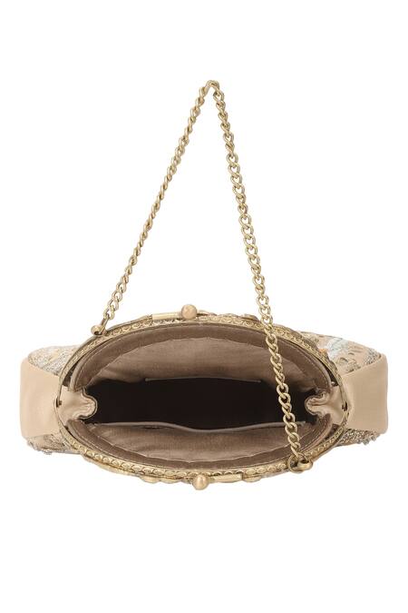 The Leather Garden_Gold Floral Zardozi Pali Embroidered Potli Bag _at_Aza_Fashions