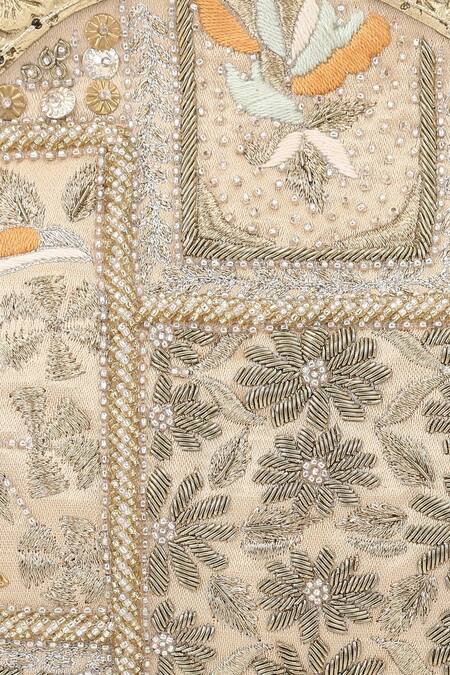 Buy_The Leather Garden_Gold Floral Zardozi Pali Embroidered Potli Bag 