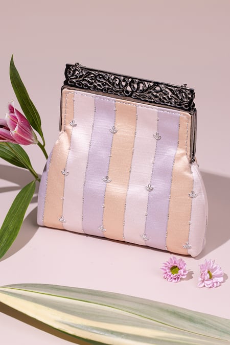 Buy_The Leather Garden_Purple Floral Zardozi Lilac Potli Bag _Online_at_Aza_Fashions