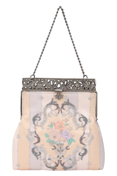 Shop_The Leather Garden_Purple Floral Zardozi Lilac Potli Bag _Online_at_Aza_Fashions