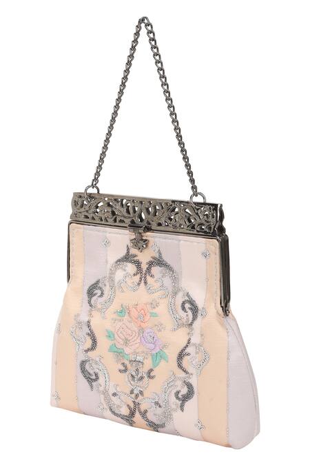 The Leather Garden_Purple Floral Zardozi Lilac Potli Bag _at_Aza_Fashions