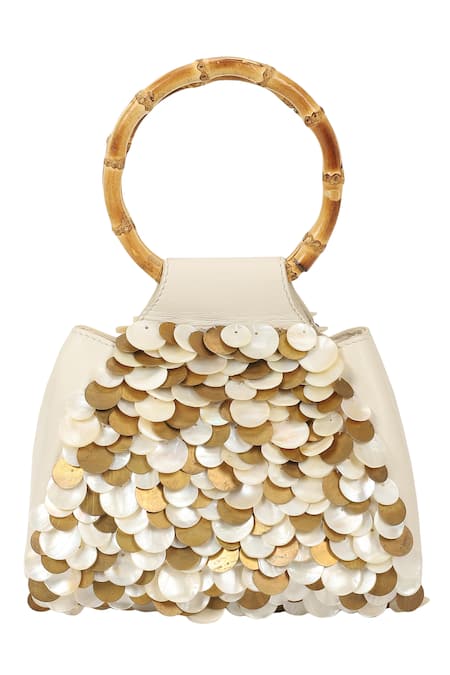 Shop The Leather Garden Ivory Pearl Shells Udaipur Embroidered Potli Bag at Aza Fashions Shop_The Leather Garden_Ivory Pearl Shells Udaipur Embroidered Potli Bag _at_Aza_Fashions
