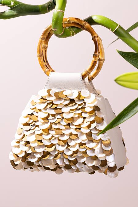 The Leather Garden Ivory Pearl Shells Udaipur Embroidered Potli Bag Online at Aza Fashions The Leather Garden_Ivory Pearl Shells Udaipur Embroidered Potli Bag _Online_at_Aza_Fashions