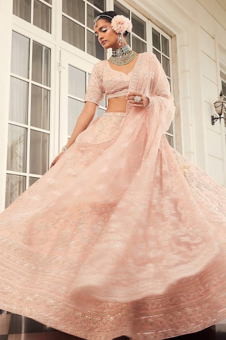 Kalighata Pink Raw Silk Embroidery Sequin Gulzar Bridal Lehenga Set 