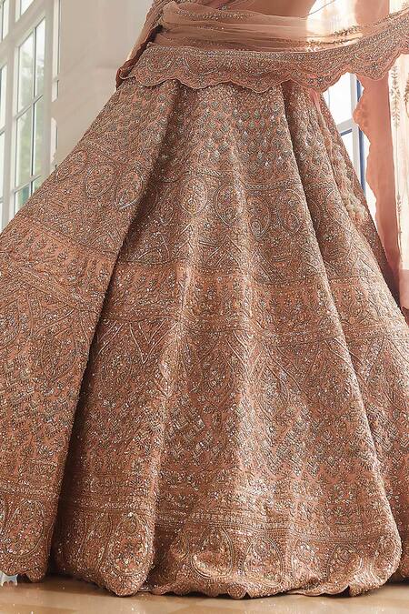 Buy_Kalighata_Pink Silk, Net Sequins, Cut Harnaaz Raw Floral Embroidered Bridal Lehenga Set_Online_at_Aza_Fashions