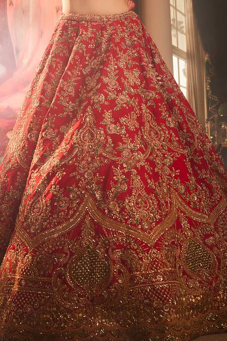 Buy Kalighata Red Silk Sequins, Zari Isra Raw Zardozi Embroidered Bridal Lehenga Set Online at Aza Fashions Buy_Kalighata_Red Silk Sequins, Zari Isra Raw Zardozi Embroidered Bridal Lehenga Set _Online_at_Aza_Fashions