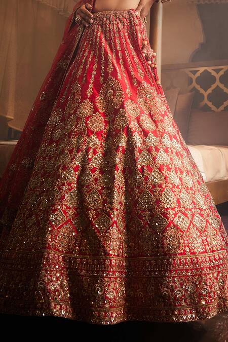 Shop Kalighata Red Silk Sequins, Zari, Embroidery Collared Jahanara Raw Bridal Lehenga Set Online at Aza Fashions Shop_Kalighata_Red Silk Sequins, Zari, Embroidery Collared Jahanara Raw Bridal Lehenga Set _Online_at_Aza_Fashions