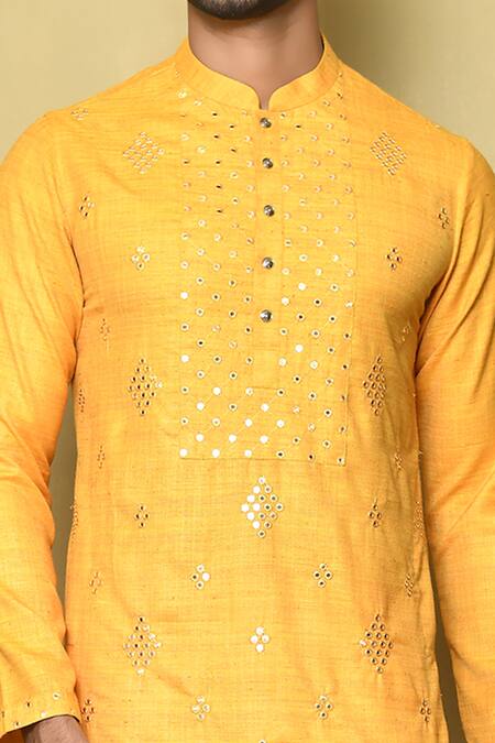 Buy_Arihant Rai Sinha_Yellow Silk Embroidered Mirror Kurta_Online_at_Aza_Fashions
