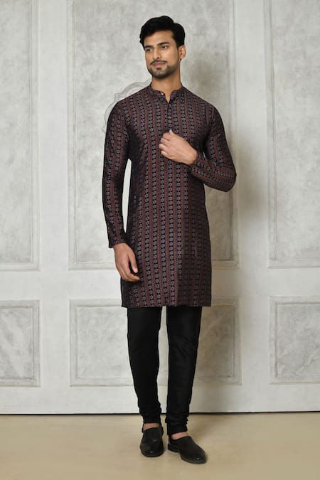 Arihant Rai Sinha Multi Color Cotton Silk Printed Floral And Striped Kurta