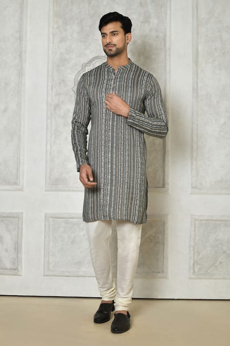 Arihant Rai Sinha Band Collar Striped Print Kurta 