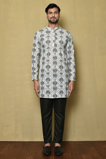 Arihant Rai Sinha_White Georgette Printed Tree Kurta_Online_at_Aza_Fashions