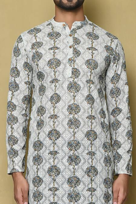 Buy_Arihant Rai Sinha_White Georgette Printed Tree Kurta_Online_at_Aza_Fashions