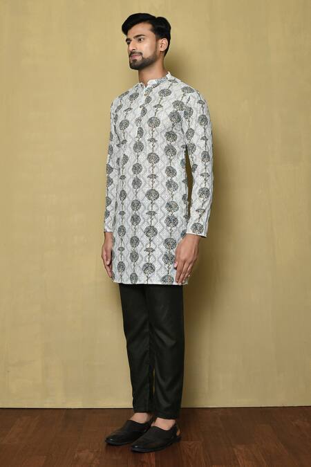 Shop_Arihant Rai Sinha_White Georgette Printed Tree Kurta_Online_at_Aza_Fashions