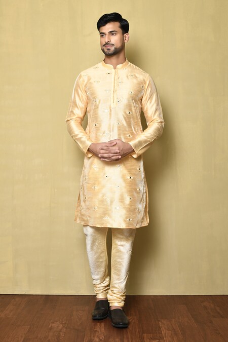 Arihant Rai Sinha Beige Silk Embroidery Mirror Placement Kurta