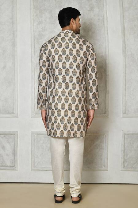 Shop Arihant Rai Sinha Off White Cotton Silk Printed Floral Short Kurta at Aza Fashions Shop_Arihant Rai Sinha_Off White Cotton Silk Printed Floral Short Kurta_at_Aza_Fashions