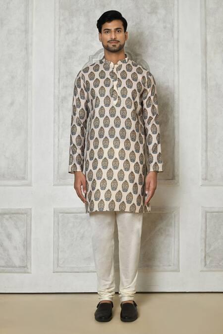 Arihant Rai Sinha Off White Cotton Silk Printed Floral Short Kurta Online at Aza Fashions Arihant Rai Sinha_Off White Cotton Silk Printed Floral Short Kurta_Online_at_Aza_Fashions