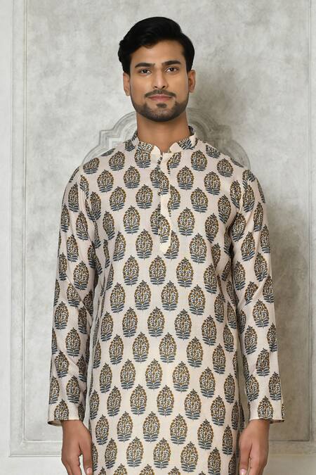 Buy Arihant Rai Sinha Off White Cotton Silk Printed Floral Short Kurta Online at Aza Fashions Buy_Arihant Rai Sinha_Off White Cotton Silk Printed Floral Short Kurta_Online_at_Aza_Fashions