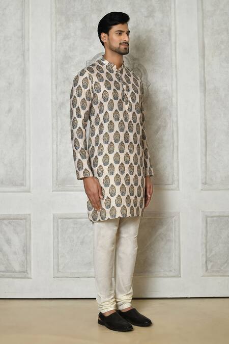 Shop Arihant Rai Sinha Off White Cotton Silk Printed Floral Short Kurta Online at Aza Fashions Shop_Arihant Rai Sinha_Off White Cotton Silk Printed Floral Short Kurta_Online_at_Aza_Fashions