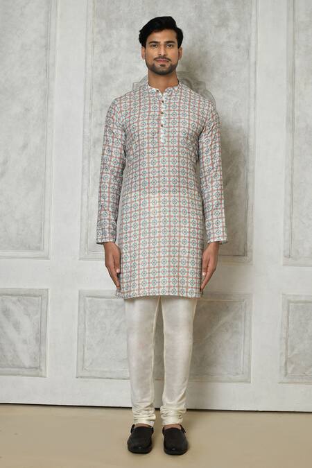 Arihant Rai Sinha_Multi Color Cotton Silk Printed Mandala Floral Short Kurta_Online_at_Aza_Fashions
