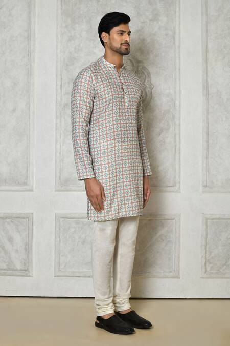 Shop_Arihant Rai Sinha_Multi Color Cotton Silk Printed Mandala Floral Short Kurta_Online_at_Aza_Fashions