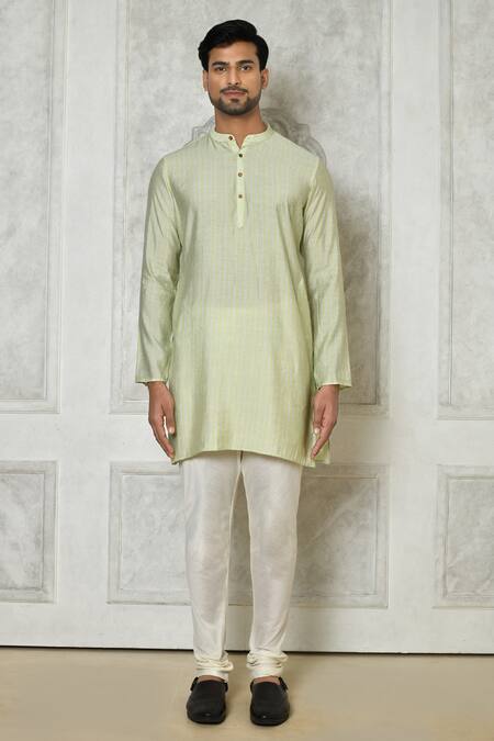 Arihant Rai Sinha_Cream Cotton Silk Printed Geometric Short Kurta_Online_at_Aza_Fashions