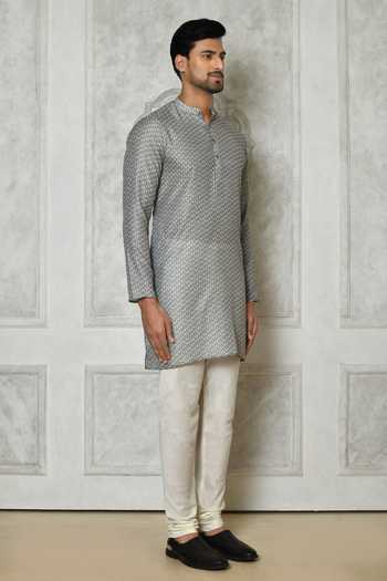 Buy_Arihant Rai Sinha_Grey Cotton Silk Printed Floral Tiny Short Kurta_Online_at_Aza_Fashions